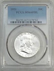 1951 P Franklin Half Dollar PCGS MS64FBL Full Bell Lines Frosty New Holder P119E