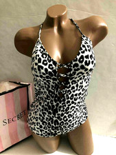 Victoria's Secret One-Piece Swimsuit Criss-Cross Black  White Leopard M NWT