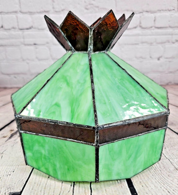 Vtg Tiffany Style Stained Slag Glass Pineapple Lamp Shade Hanging Swag Green