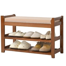 Shoe Rack Bench with Storage 27.6 in, Entryway Bench Shoe Storage with Cushio...