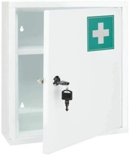 WALL MOUNT FIRST AID MEDICAL MEDICINE METAL STEEL CABINET BOX LOCKABLE CASE BOX