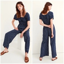 Madewell Sophia Blue Bandana Flower Scoop Neck Jumpsuit Wide Legs Size Medium