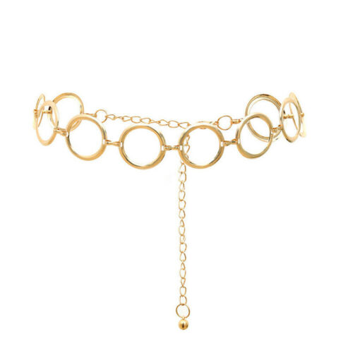 Women Circle Metal Chain Belt Waist Chain Alloy Round Ring Belt Hip Hop Long Ho - Picture 14 of 18