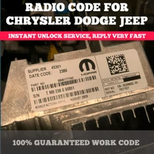 CHRYSLER✅ JEEP✅ RAM✅ DODGE✅RADIO UNLOCK CODE T0MYD✅TM9✅ T00BE✅ TVPQN✅