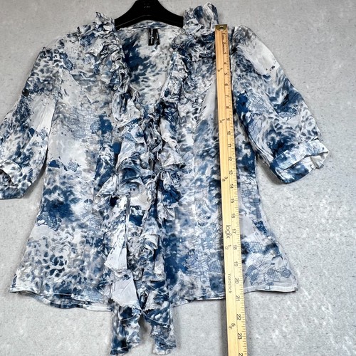 Guess By Marciano Top Womens Size Small Blue Sheer Y2K Short Sleeve Silk Blouse - Picture 9 of 12