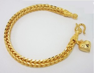 Authentic Braided Heart Charm 23K 24K Thai Baht Yellow Gold Plated Bracelet Jewelry 6"