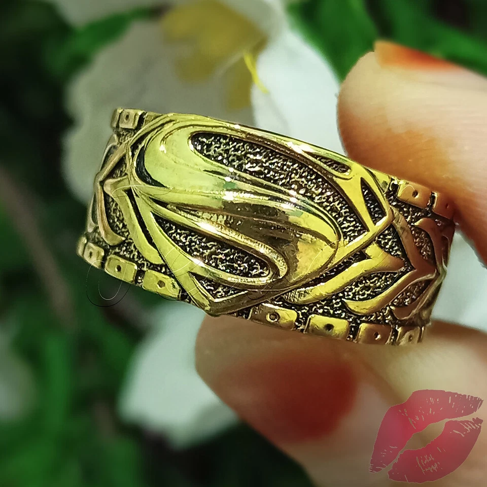 Anillo para Hombres Superhéroe Superman Banda Motociclista Sello Chapado en Oro Amarillo Plateado EE. UU. 7-14 Foto 2 de 4