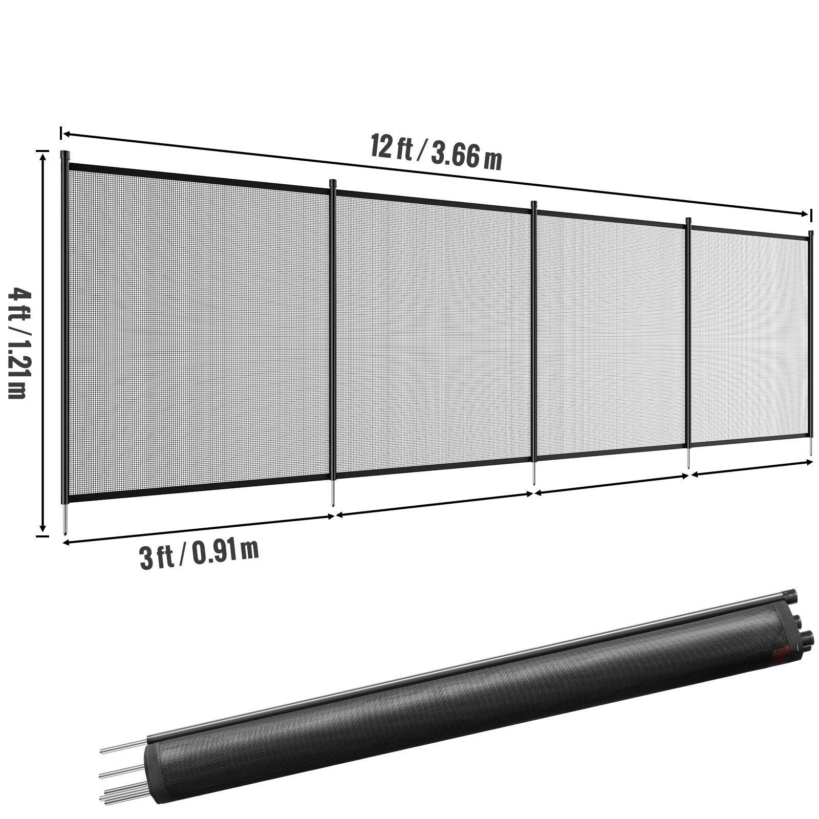 4 x 12 FT Pool Fence for Inground Pools, Removable Child Safety Pool Fencing
