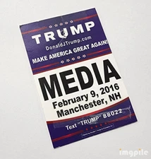 Donald Trump press credential for 2016 NH Primary night (Feb. 9, Manchester)