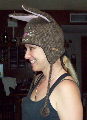deLux knitwits BUNNY HAT Knit ski cap LND brown ADULT rabbit ANIMAL costume EARS
