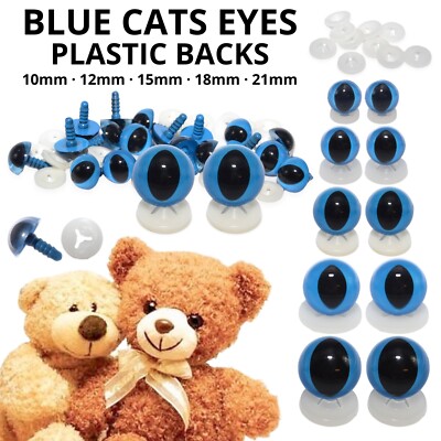 BLAUE Katzen Stofftier Augen KUNSTSTOFFRÜCKEN   Teddybär basteln Puppe Tier basteln  