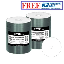 200 Pack Ritek Pro CD-R 52X 700MB White Thermal Hub Printable Blank Media Disc