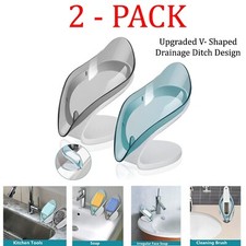 2 Pcs Soap Dish Holder Self Draining Leaf Shape Soap Saver Suction Cup Bathroom