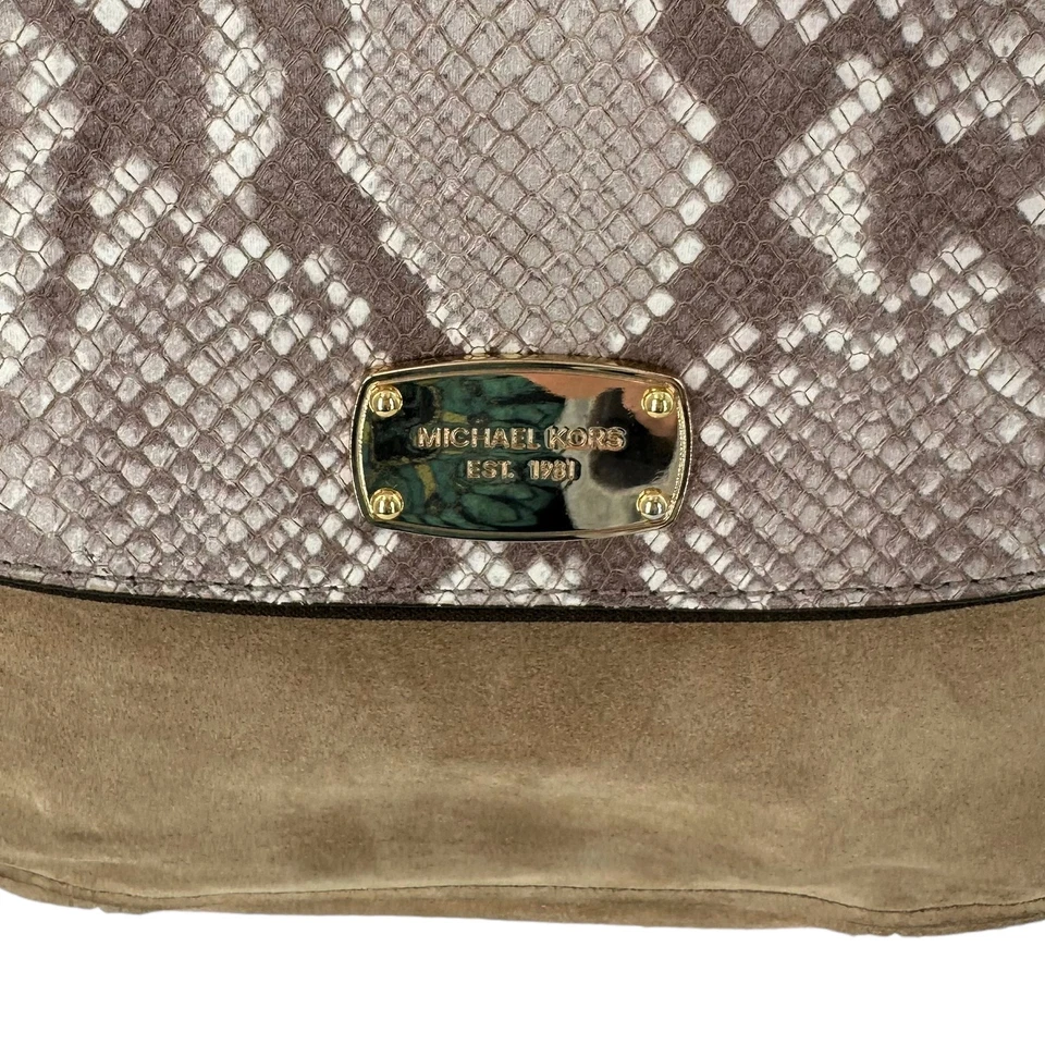 Bolso de Hombro MICHAEL KORS Bedford Arena Oscura Gamuza y Pitón Cuero Repujado Foto 3 de 4