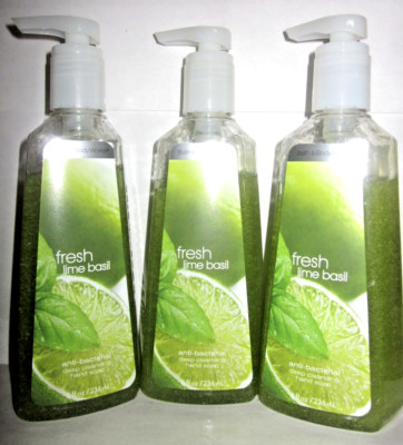 Bath & Body Works Deep Cleansing Hand Soap Fresh Lime Basil low vol see pics x 3