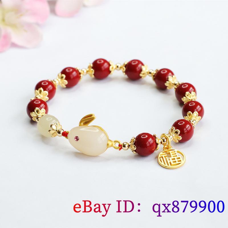 Cinnabar Rabbit Bracelet 925 Silver Bead Jewelry Hetian Jade Luxury ...