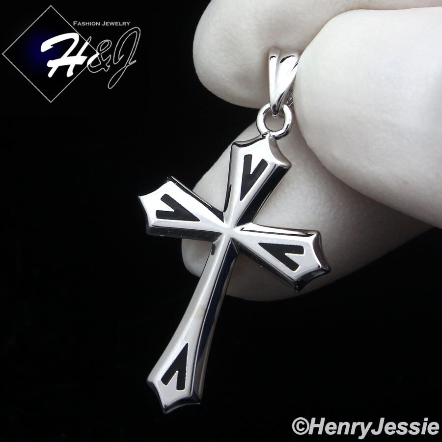 MEN WOMEN 925 STERLING SILVER PLAIN BLACK/GOLD PLATED/SILVER CROSS  PENDANT*SP433