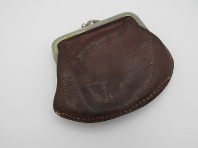 Vintage Leather Kiss Lock Clasp Compartment Coin Change Purse