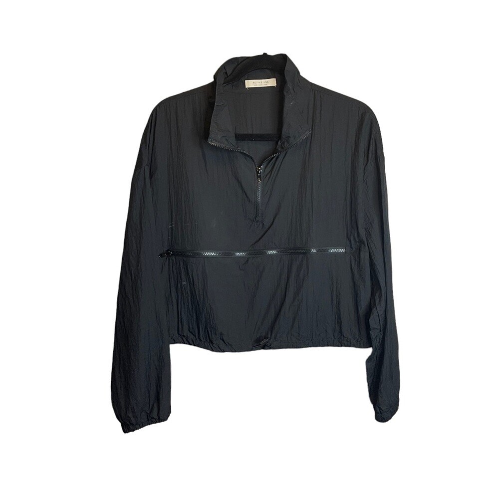 Large Black Cropped Active USA Pull Over Jacket - image 1