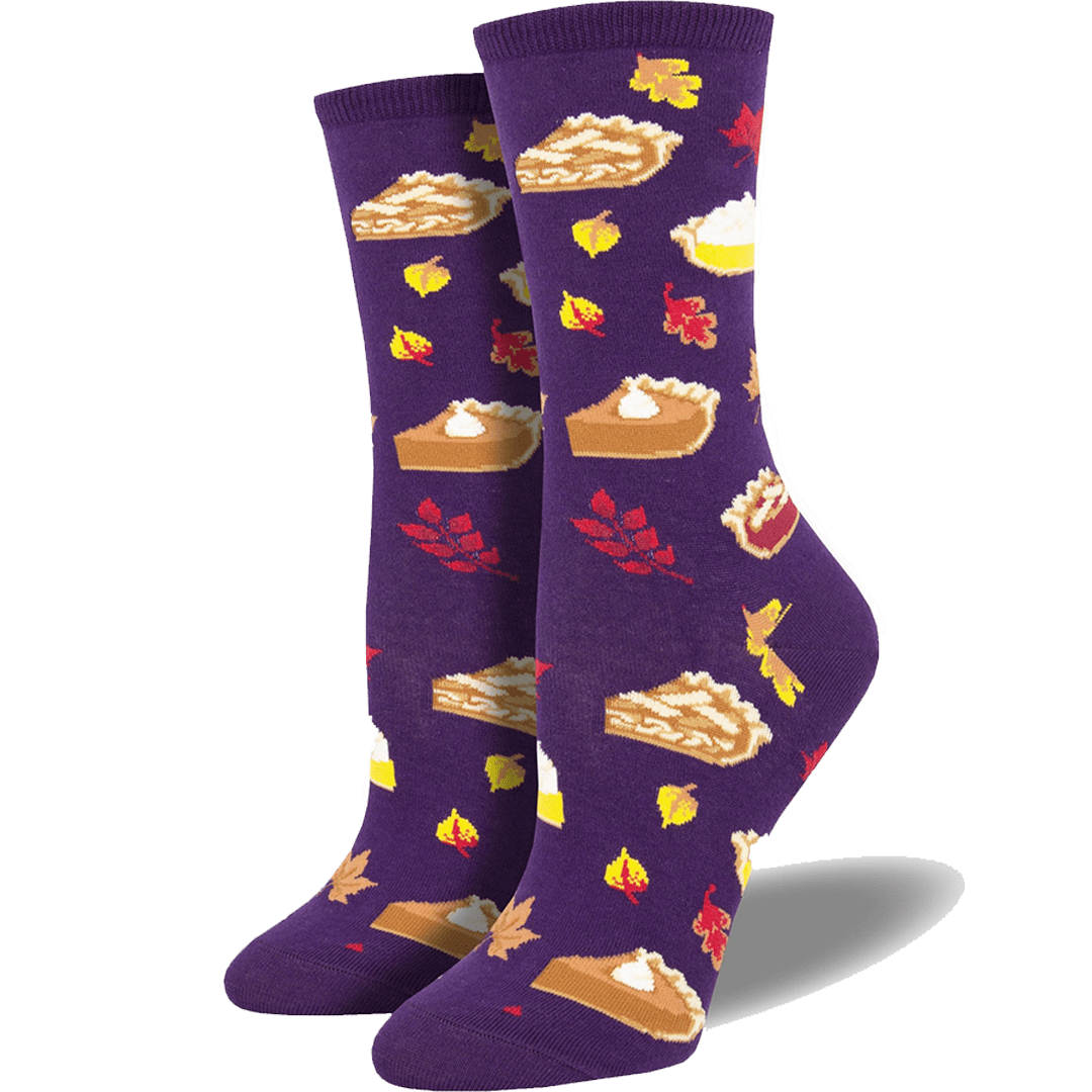 Thanksgiving Socks Fall Pies Autumn Crew Sock Women's Sz 410 Novelty