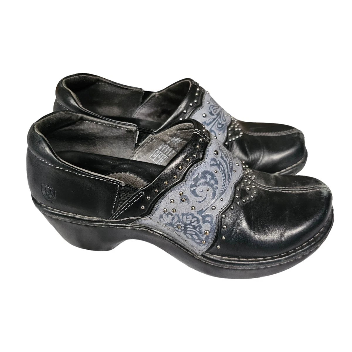 Ariat Ashland Black Gray Leather Mule Clogs Western Shoes US 7.5