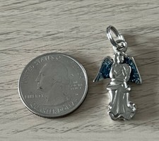 Cute Silver and Blue Guardian Angel Metal Dangle Charm 43052