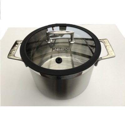 Rosel Silence Vegetable Soup Pot Induction Stainless Steel 1810 24cm 8L Glass Lid NEW