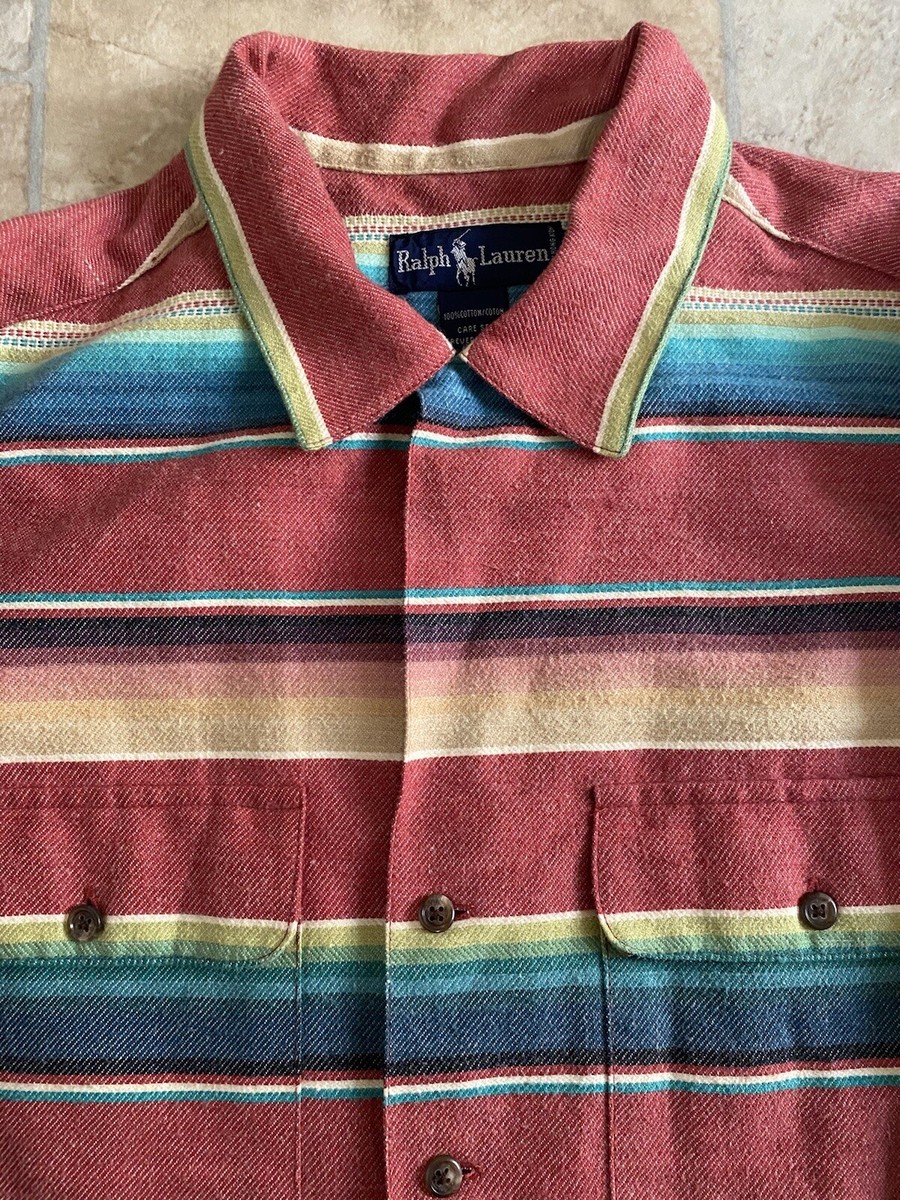 Vintage 90s Polo Ralph Lauren Mexican Serape Navajo Blanket Long Sleeve  Shirt L