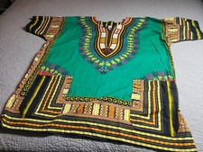 African Dashiki shirt Mens 52 x 31 XL tunic pockets 100 cotton Green Orange EUC