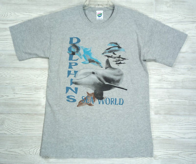 Vintage Sea World Dolphin Shirt Medium Gray Nature Marine Wildlife Seasons USA