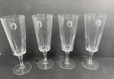 American Express Centurion Lead Crystal Champagne Flutes Etched Set Of 4