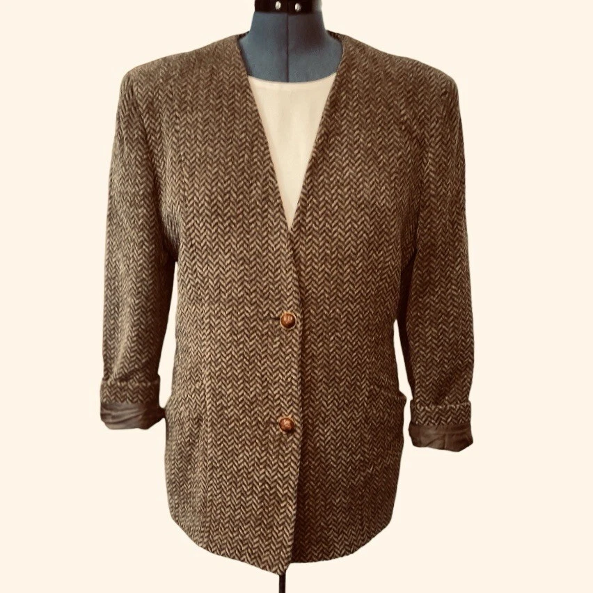 Chaqueta Blazer De Colección SALVATORE FERRAGAMO Polar Lana Para Mujer Talla 14 Italia Años 80 Lujo Foto 3 de 4