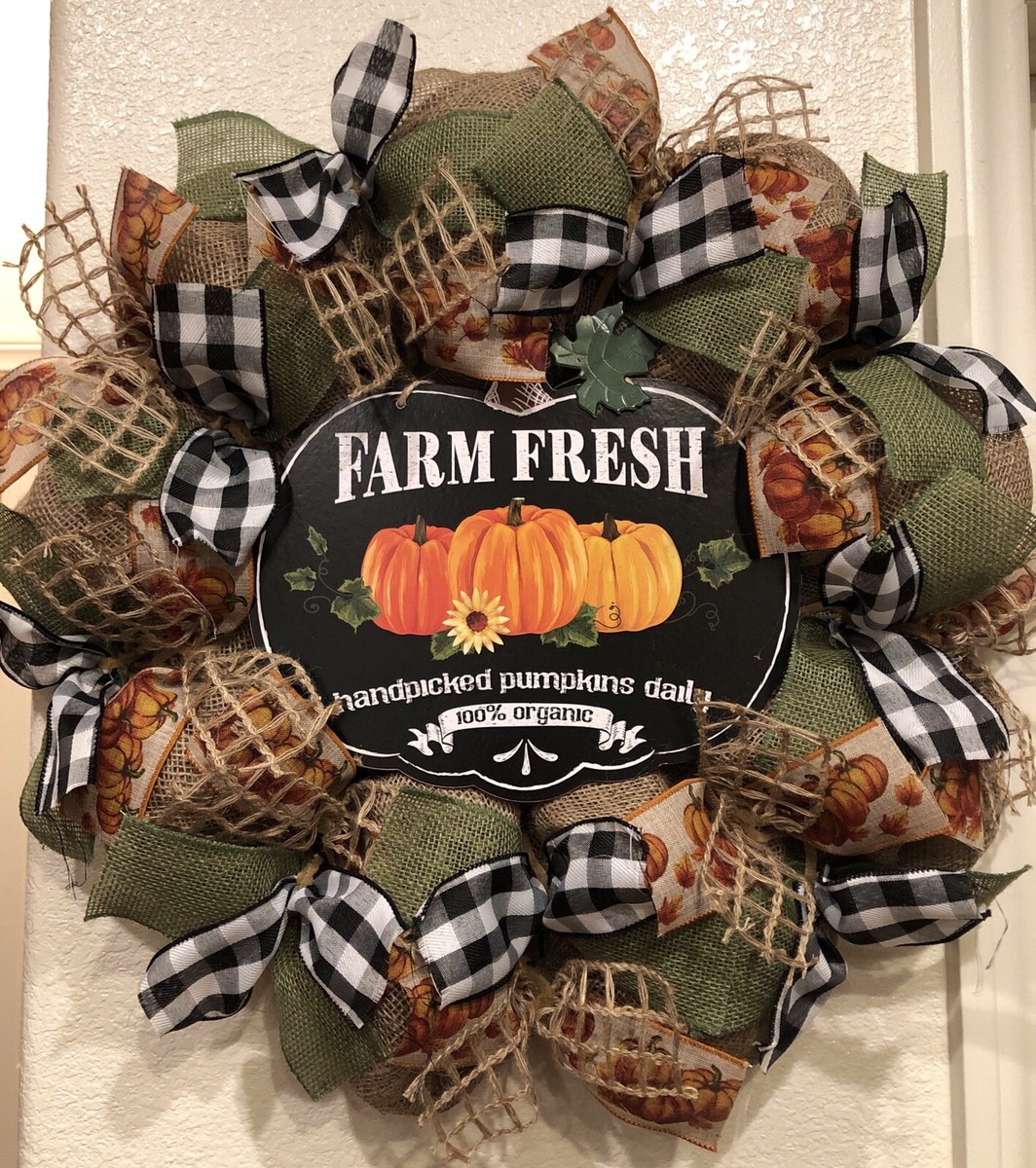 FARMHOUSE PUMPKIN 🎃 BURLAP Deco Mesh WREATH Fall HARVEST 22 X 22