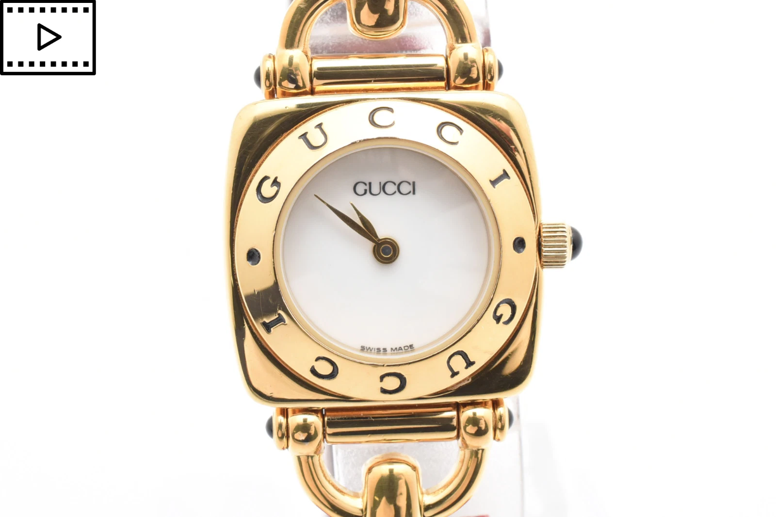 [PRESQUE COMME NEUVE] GUCCI 6300 L Horsebit cadran blanc doré quartz rose montre pour femme JAPON
