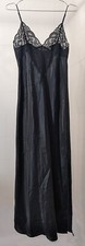 Vintage Victoria's Secret Black Satin Lace Long Nightgown Lingerie Dress Medium