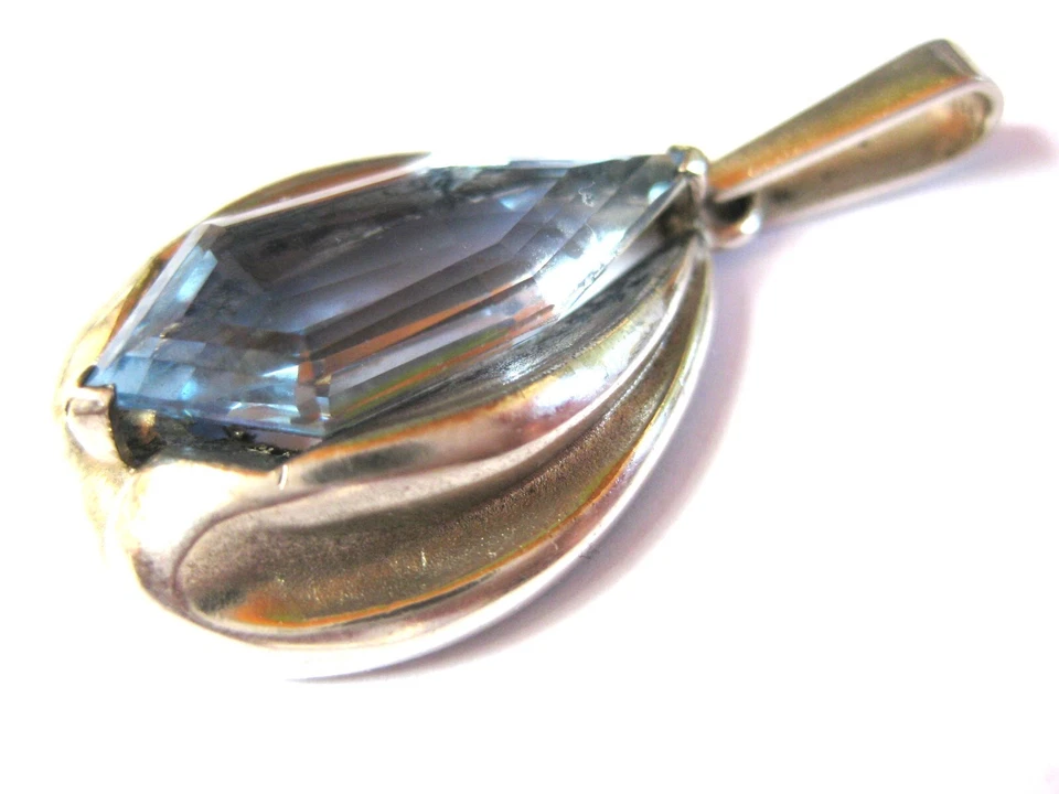 Antico Ciondolo Argento 835 Con Topazio Blu, 7,1 G - Immagine 2 di 3