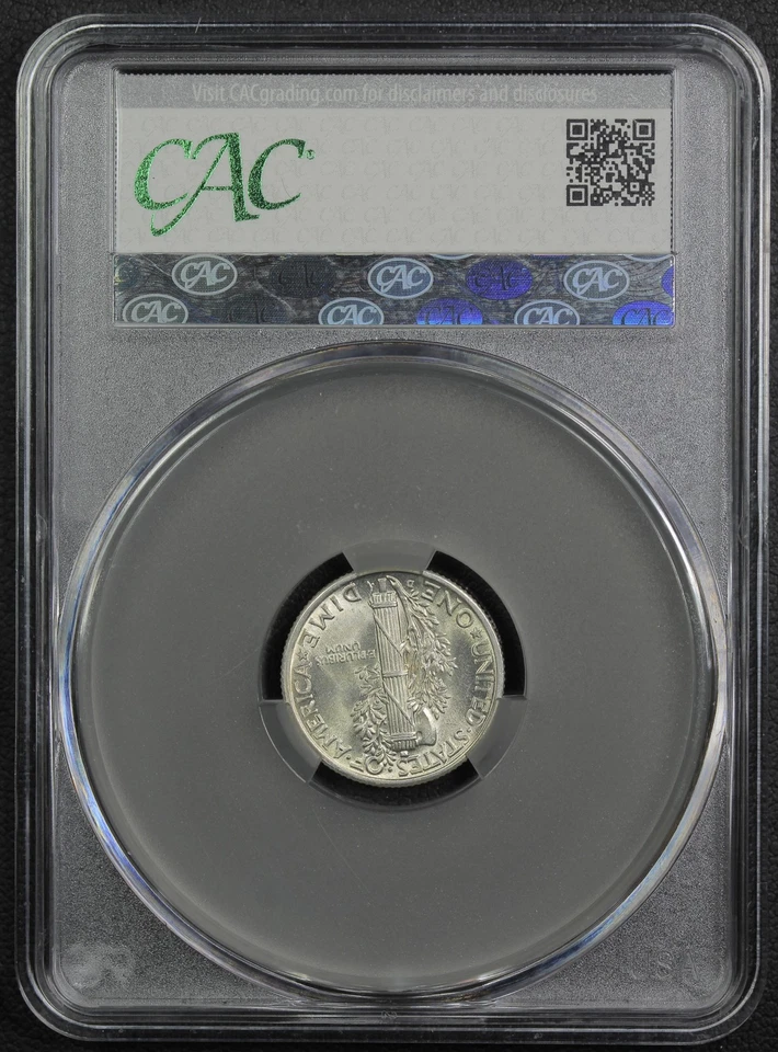 1941 D Full Split Bands Mercury Silver Dime 10C CACG MS 62 FB CAC - Image 2 of 4