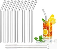 10 Gebogene Glasstrohhalme Wiederverwendbar 20 Cm Mit 2 ReinigungsbüRsten