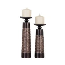 Creative Scents Dublin Brown Pillar Candle Holder Set of 2 - Home Decor Aesth...