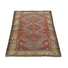 3'10"x5'7" Crimson Red Antique Caucasian Kazak 100% Wool Hand Knotted Rug R78394