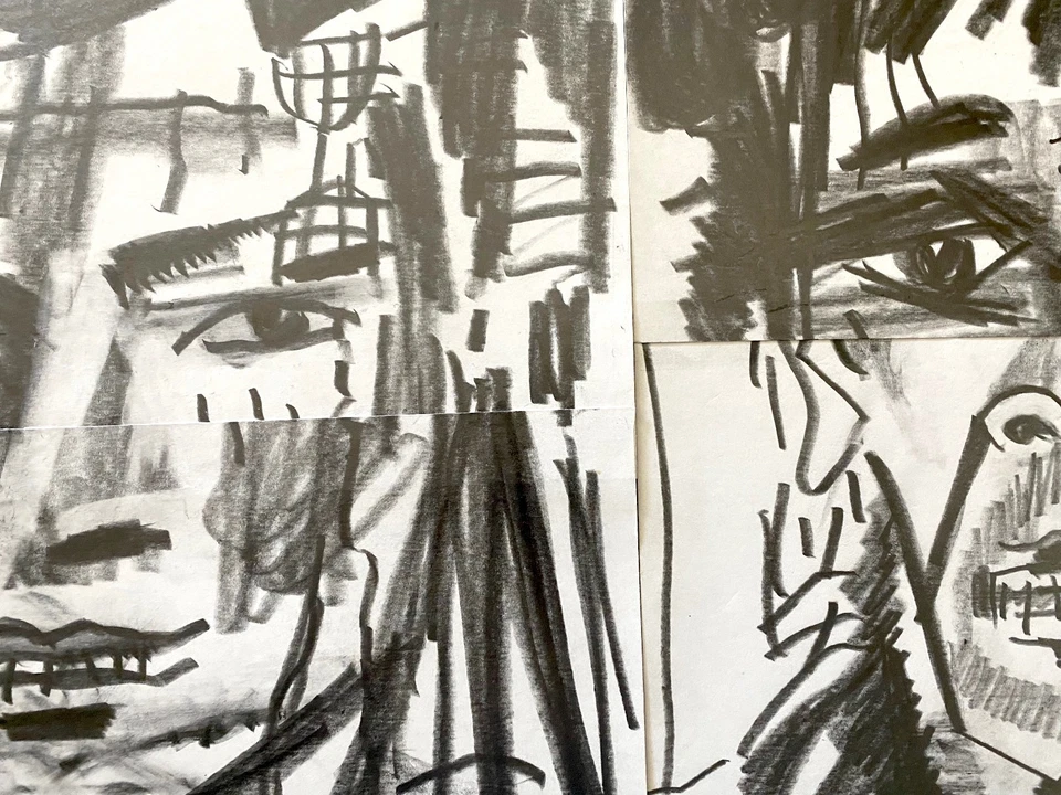 Dibujo artístico original - Dos hombres nativos americanos - Conjunto de díptico con carbón Foto 4 de 4