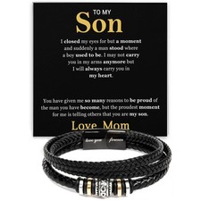 To My Son from Mom Bracelet Leather, Mother and Son Birthday Gift Proud of you