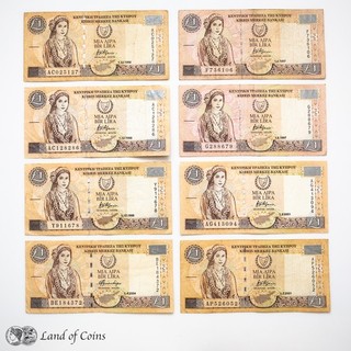 CYPRUS: 8 x 1 Cypriot Pound Banknotes.