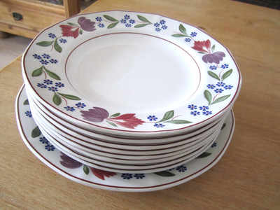 8x Adams OLD COLONIAL  weiß - Porzellan Essteller - 22,5 + 1x Servierteller 26,5