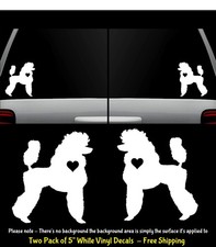 Poodle Dog Love Heart Two 5" White Vinyl Decals Window Vehicle Any Flat Surface