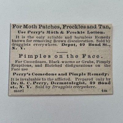 Use Perry's Moth & Freckle Lotion Pimples 1871 Worcester MA Clipping TAJ8-S82