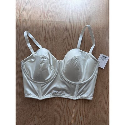 New Auden Silky Satiny Underwired Push-Up Longline Soft Boned Bra Cream Large