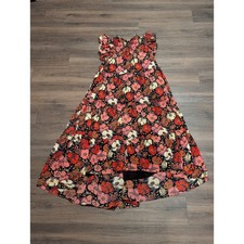 Cinq a Sept Floral Poppy Smocked High-Low Tiered Maxi Dress Red Pink Size 2