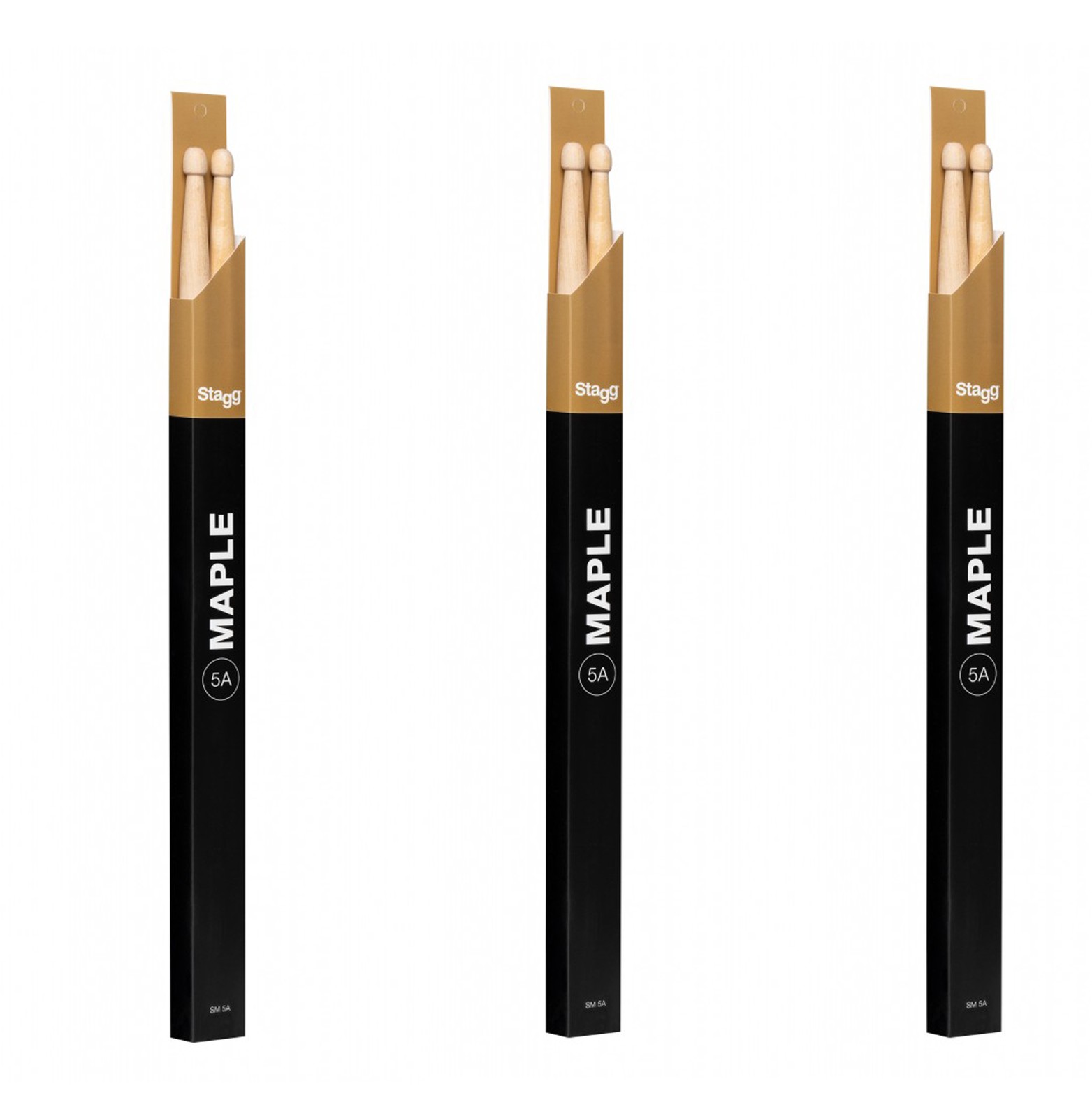 Stagg drumsticks - 3 pairs of Maple 5A wood tipped drum sticks - SM5A3