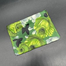Vintage Floral Coin Purse 1960s Japan Green Gray Black Flower Power Bag Retro